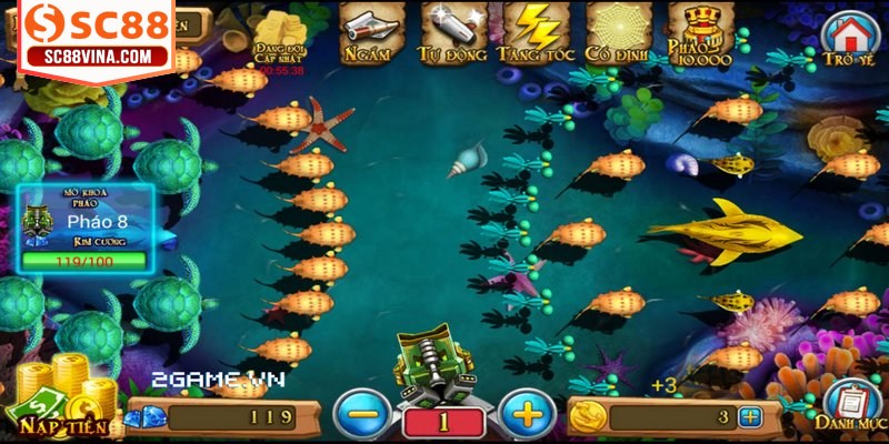 Súng đại bác sát thương lớn trong mọi thách thức bắn cá online