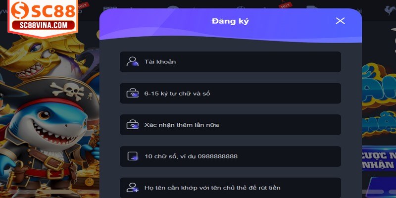 Điền đầy đủ thông tin hồ sơ đăng ký để chơi game thỏa đam mê