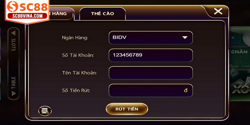 Rút tiền SC88 về tài khoản ngân hàng riêng theo các bước dễ dàng
